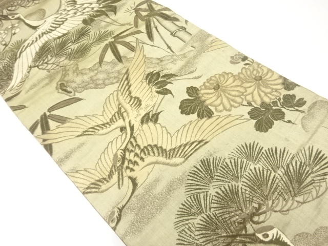 アンティーク　松竹梅に鶴模様織出し名古屋帯（材料）